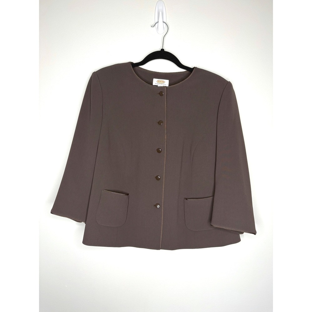 Talbots Vintage Brown Minimalist Career Blazer Jacket Petite Plus 12W Collarless
